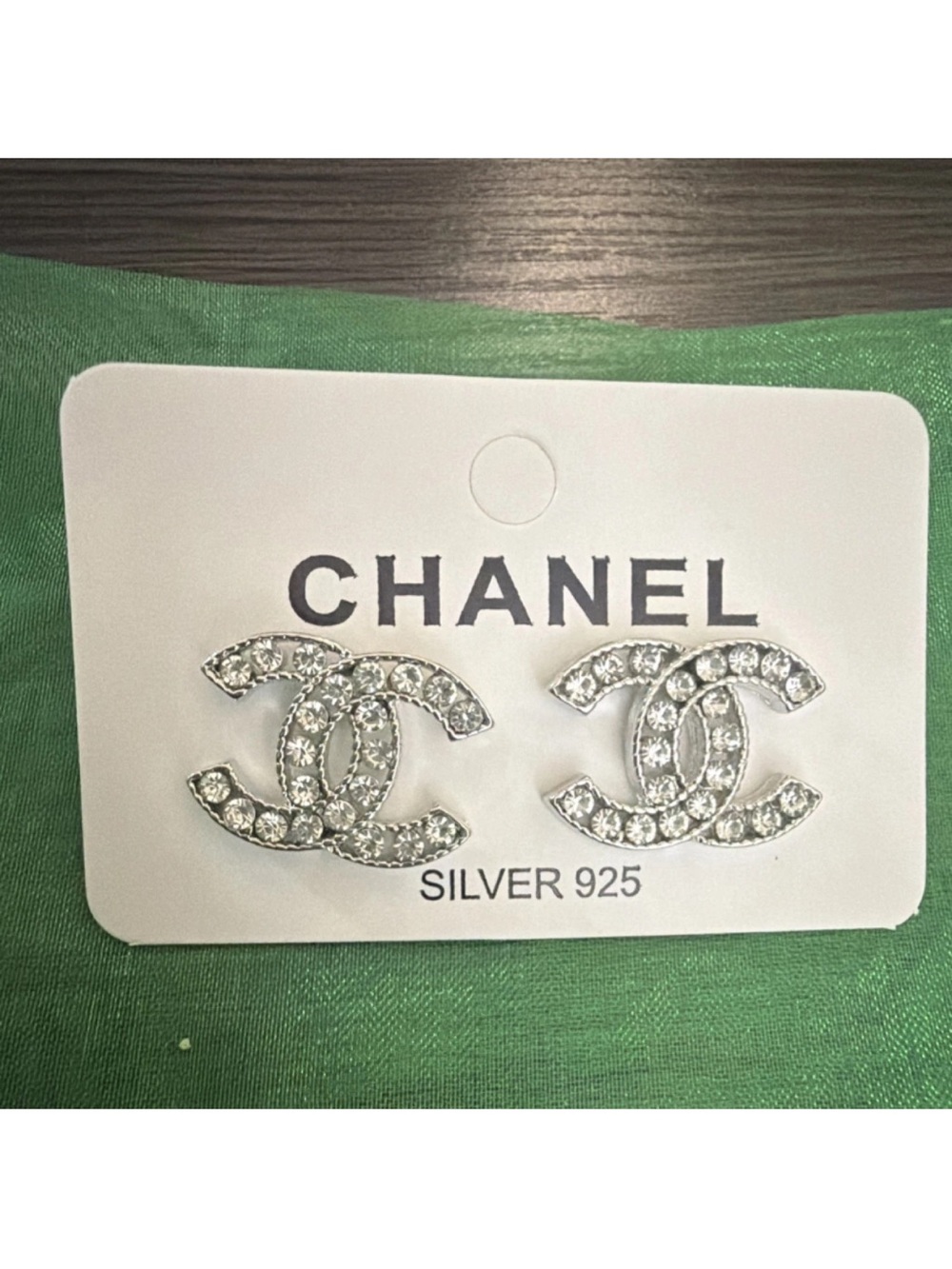 CHANEL Silver Crystal CC Logo Stud Earrings - Clear/Silver - Picture 3 of 6